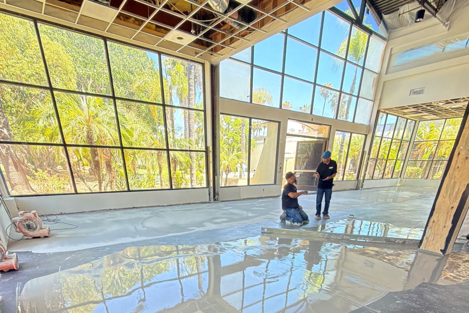 Renovation work underway in a large event space at The Goldfinch Hotel in San Diego.