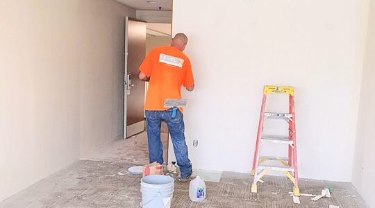 Level 3 Construction team member performing interior renovation work during the transformation of the Four Points San Diego into The Goldfinch Hotel.