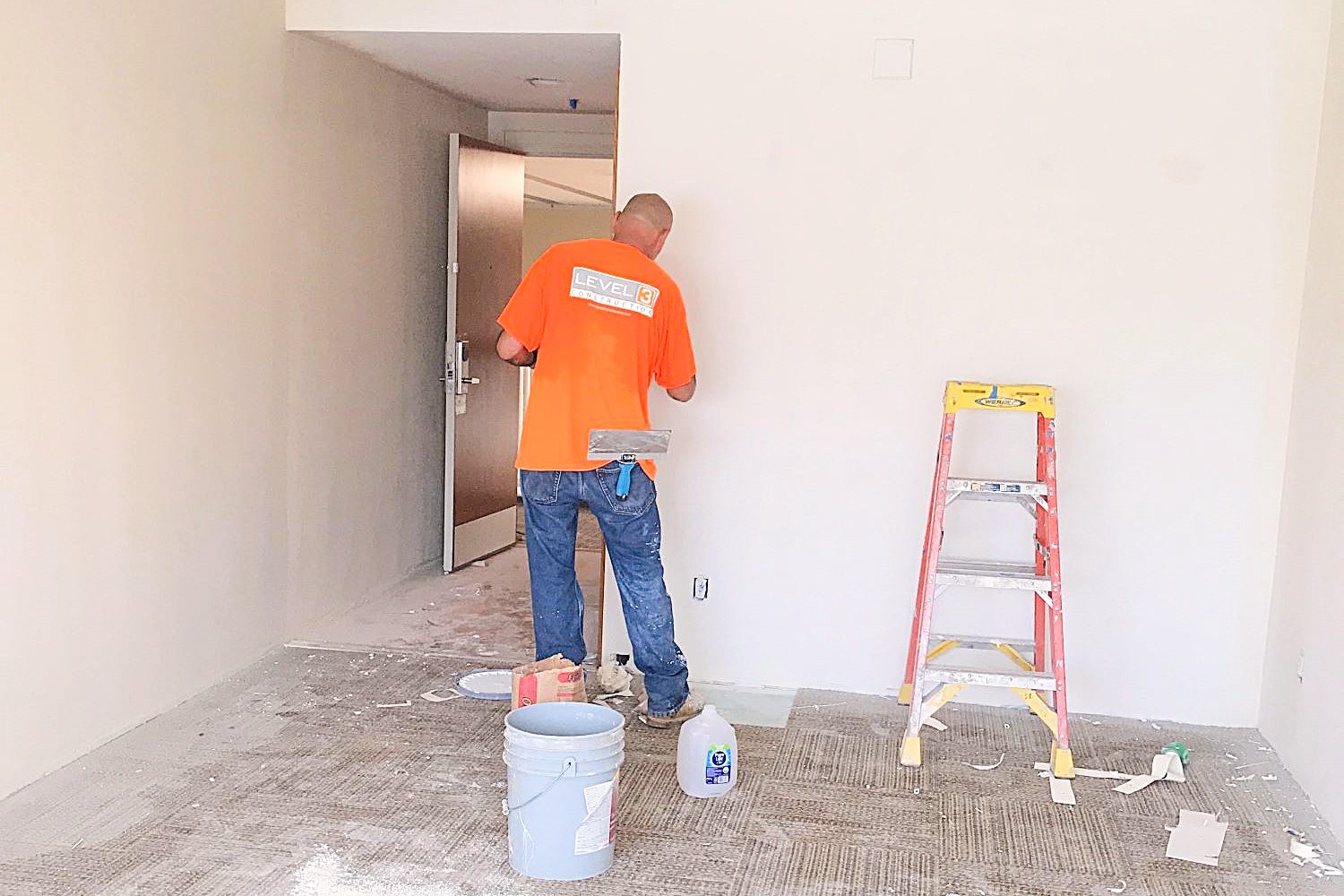 Level 3 Construction team member performing interior renovation work during the transformation of the Four Points San Diego into The Goldfinch Hotel.