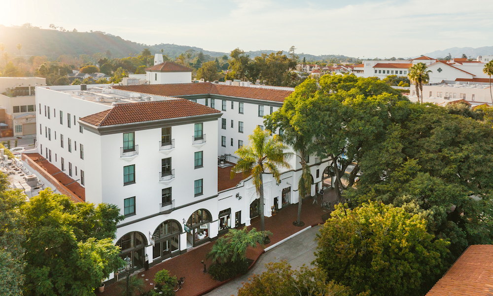 The experior of the Hotel Santa Barbara, an historic hotel in Santa Barbara, California.